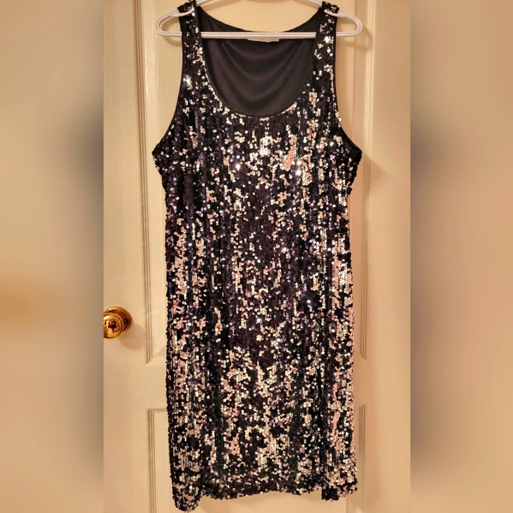 Silver sequin shift dress
